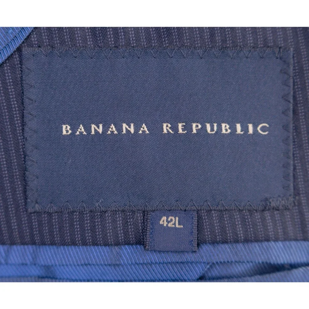 Banana Republic Blazer Mens 42L Blue Pinstripe Wool/Silk Blend Sport Coat Jacket